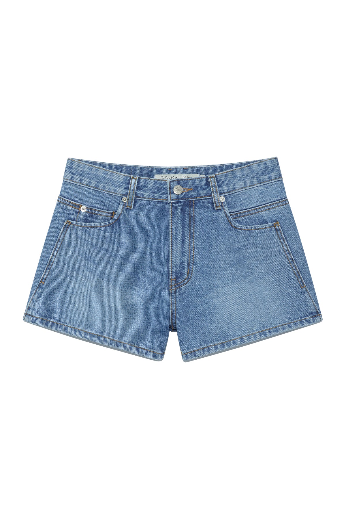 matinkim STITCH POINT DENIM SHORTS IN BLUE