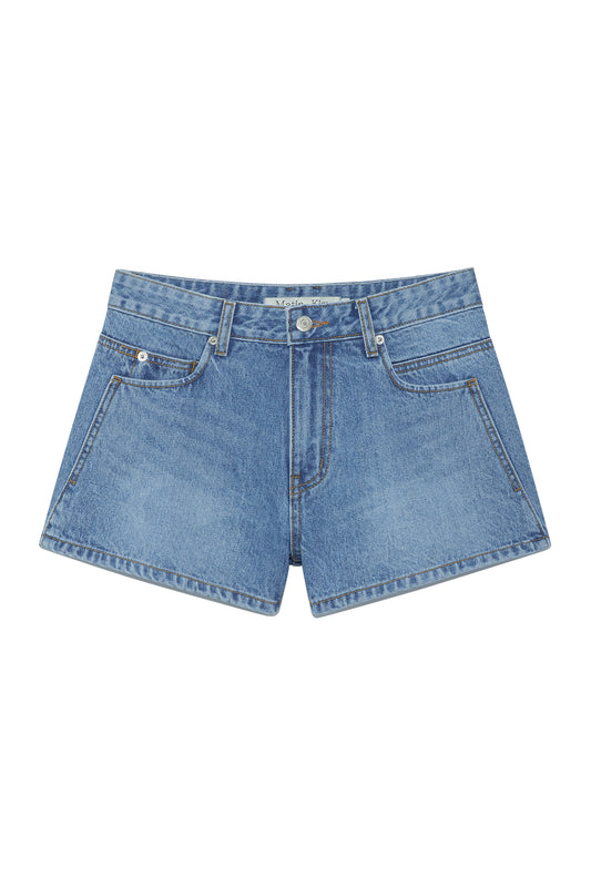 matinkim STITCH POINT DENIM SHORTS IN BLUE