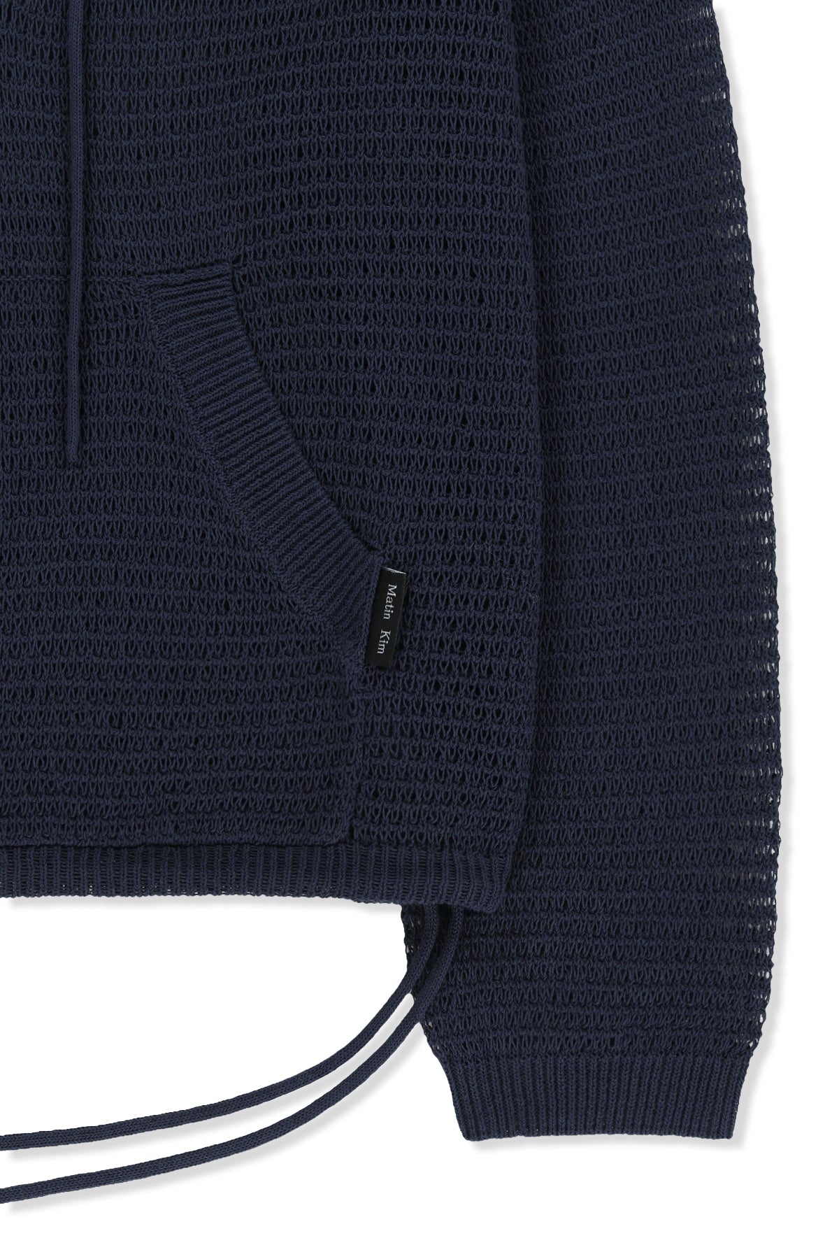 matinkim OVERSIZED MESH KNIT HOODIE IN NAVY