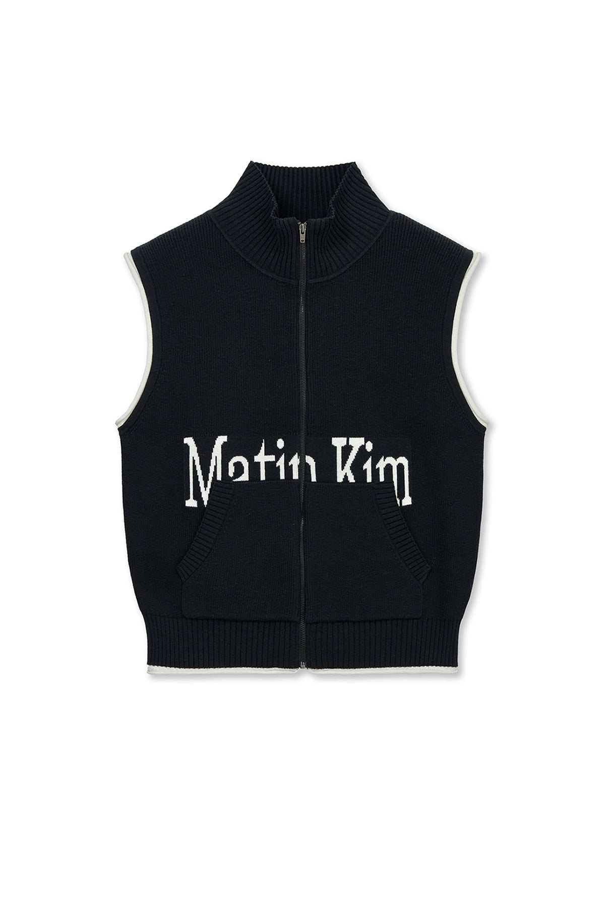matinkim MATIN SPELL POINT KNIT ZIP UP VEST IN BLACK