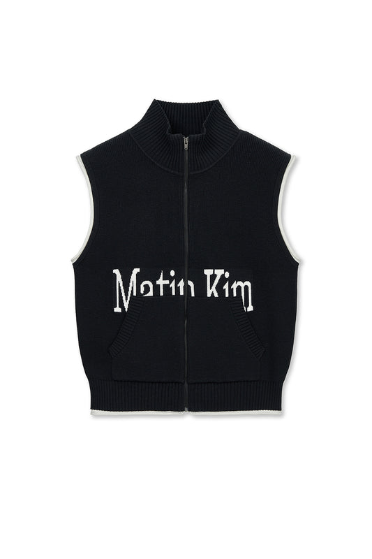 matinkim MATIN SPELL POINT KNIT ZIP UP VEST IN BLACK