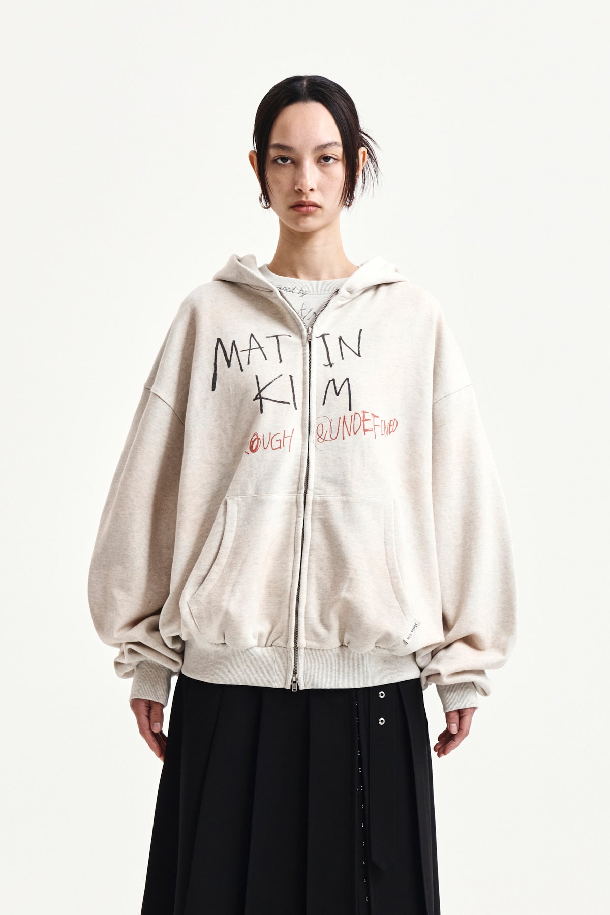 matinkim VINTAGE WASHED GRAFFITI HOODY ZIP UP IN BEIGE