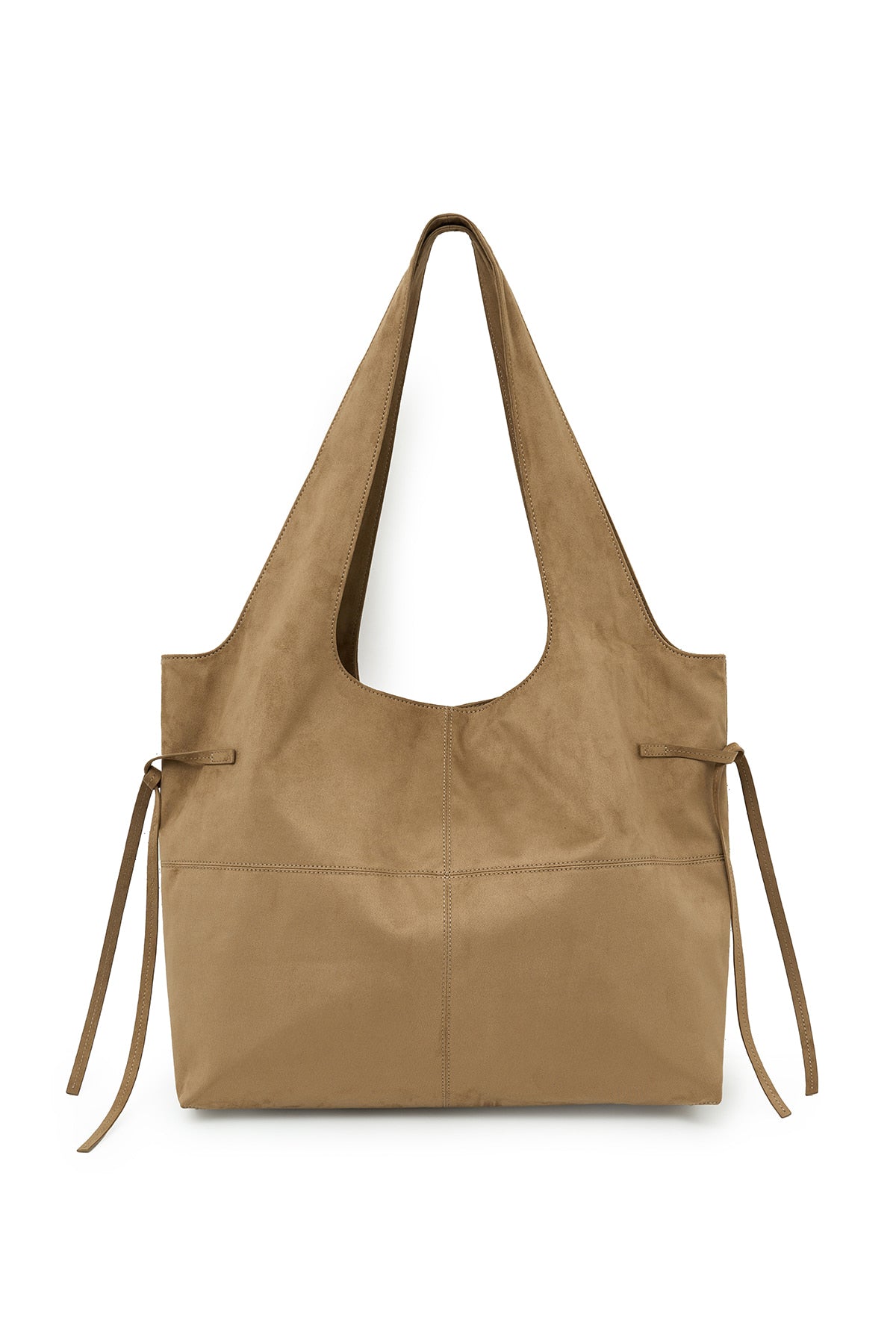 matinkim SIDE STRING SUEDE BIG SHOULDER BAG IN BEIGE