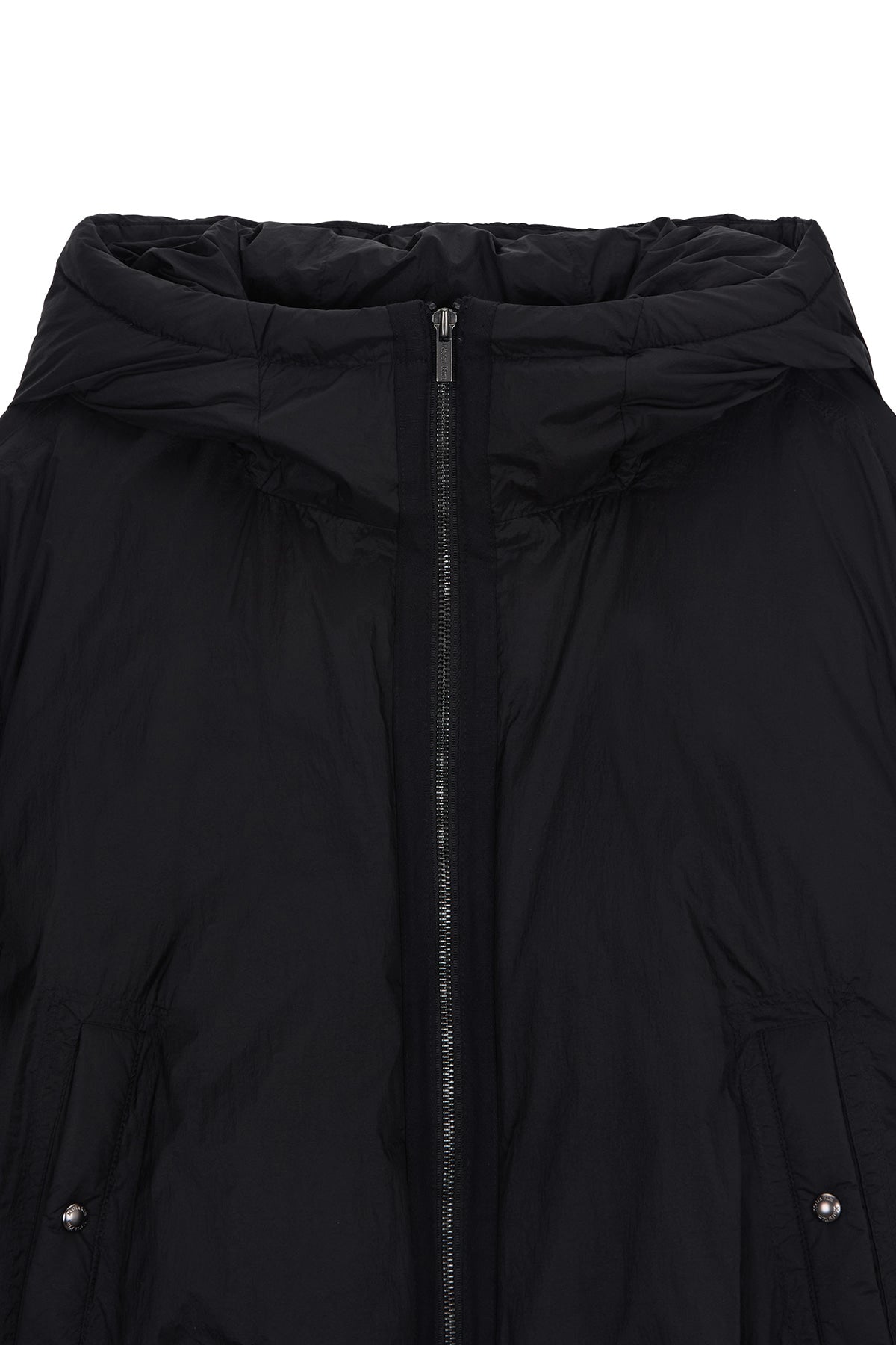 matinkim BACK LOGO HOODY SHORT DOWN JUMPER IN BLACK
