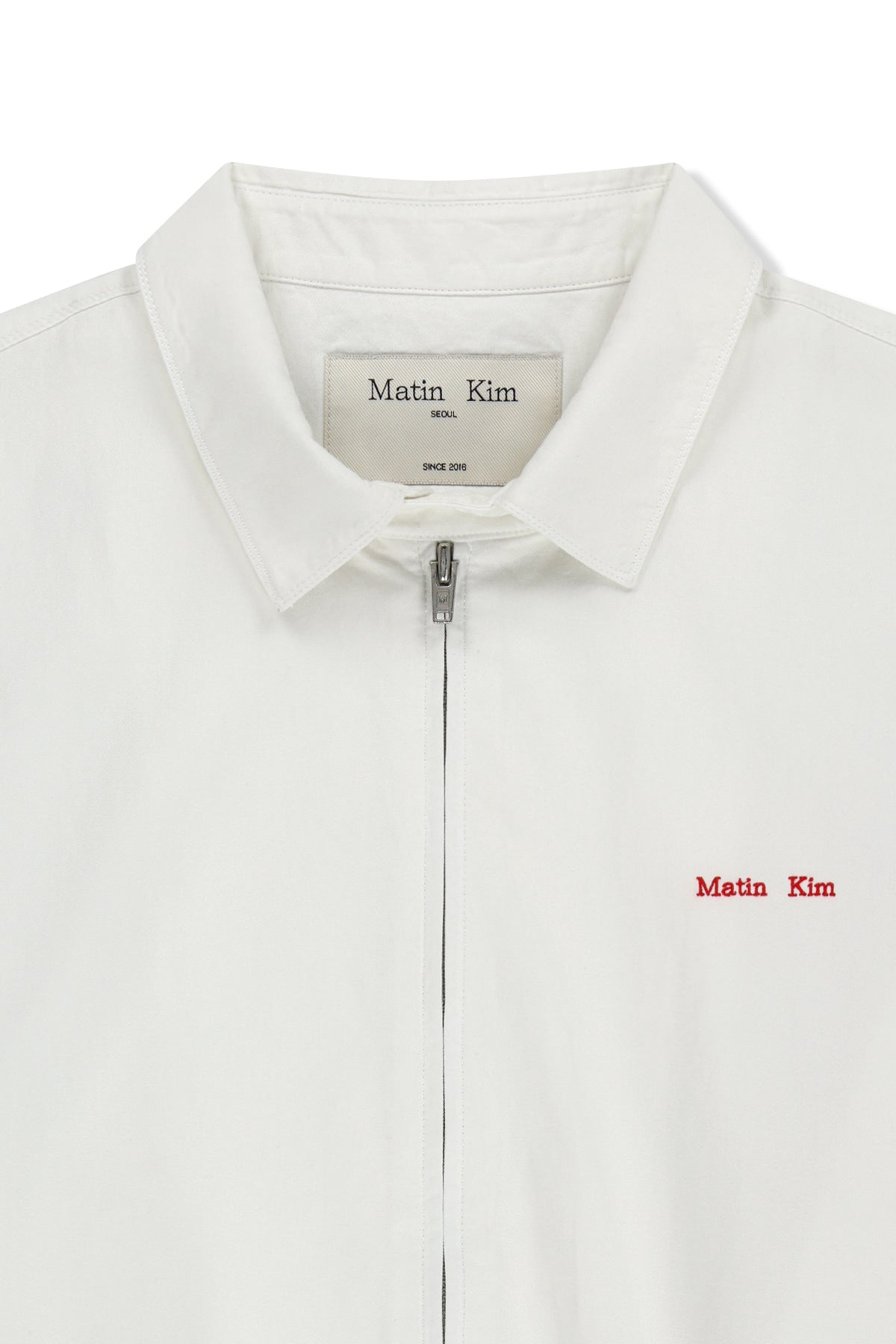 matinkim SMALL LOGO COTTON ZIP UP JUMPER IN WHITE
