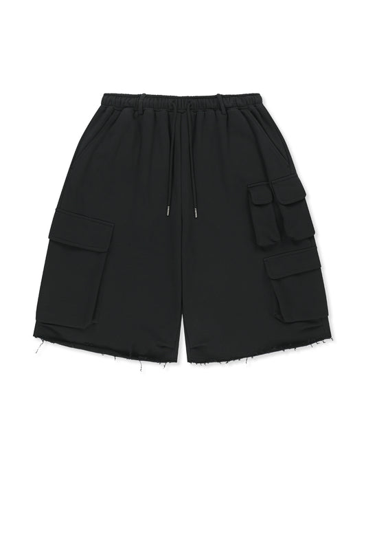 matinkim TERRY UTILITY POCKET BERMUDA PANTS IN BLACK