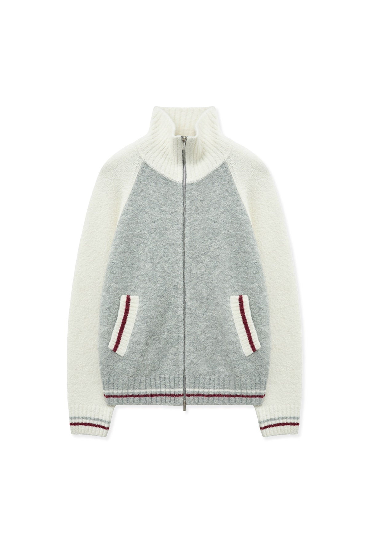 matinkim HIGH NECK RAGLAN KNIT ZIP UP FOR WOMEN IN IVORY