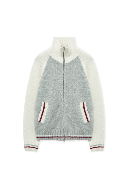 matinkim HIGH NECK RAGLAN KNIT ZIP UP FOR WOMEN IN IVORY