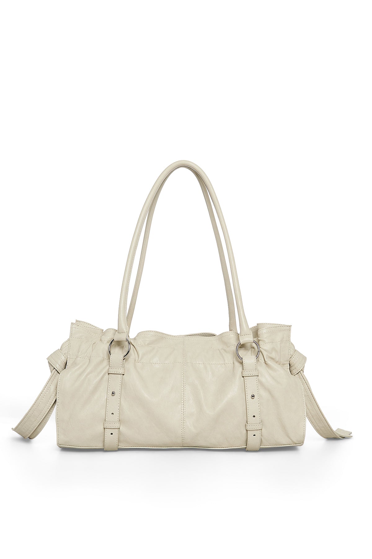 matinkim SHIRRING TIE BUCKLE SHOULDER BAG IN BEIGE