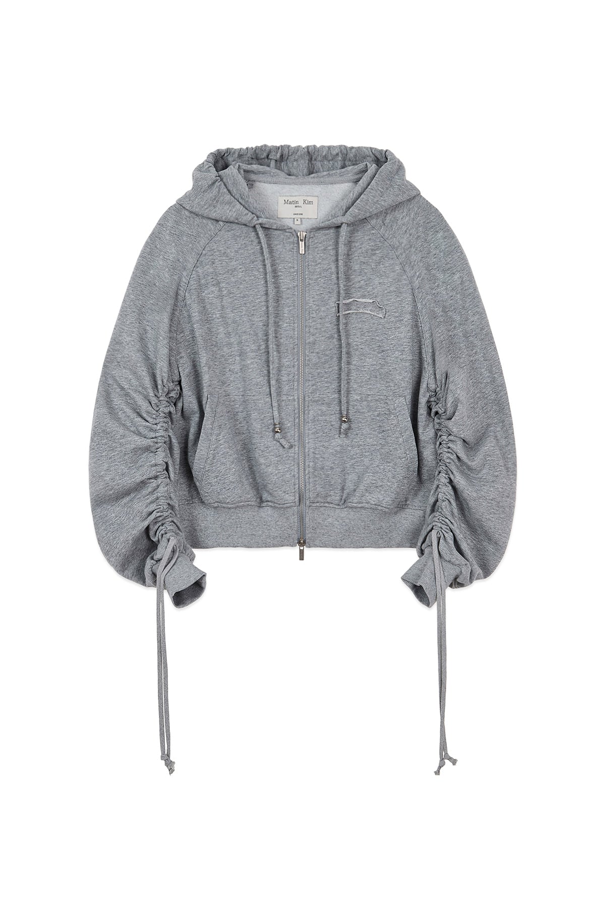 matinkim SLEEVE STRING DETAIL HOODY ZIP UP IN GREY