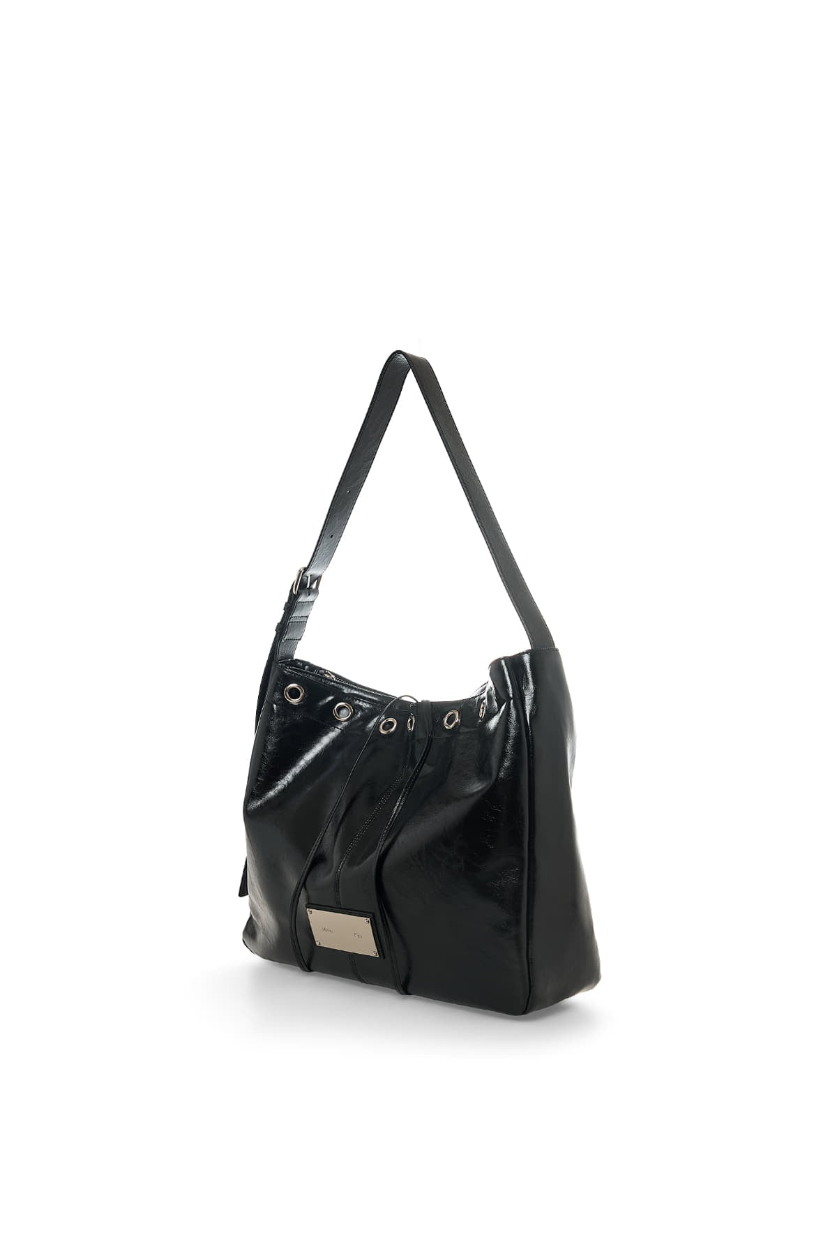 matinkim MATIN EYELET POINT LAYERED BIG SHOULDER BAG IN BLACK