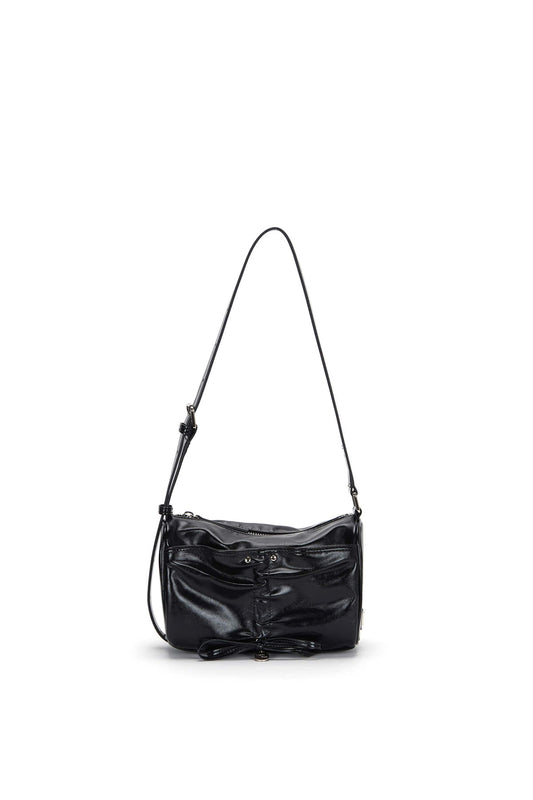 matinkim FRONT SHIRRING RIBBON MINI BAG IN BLACK