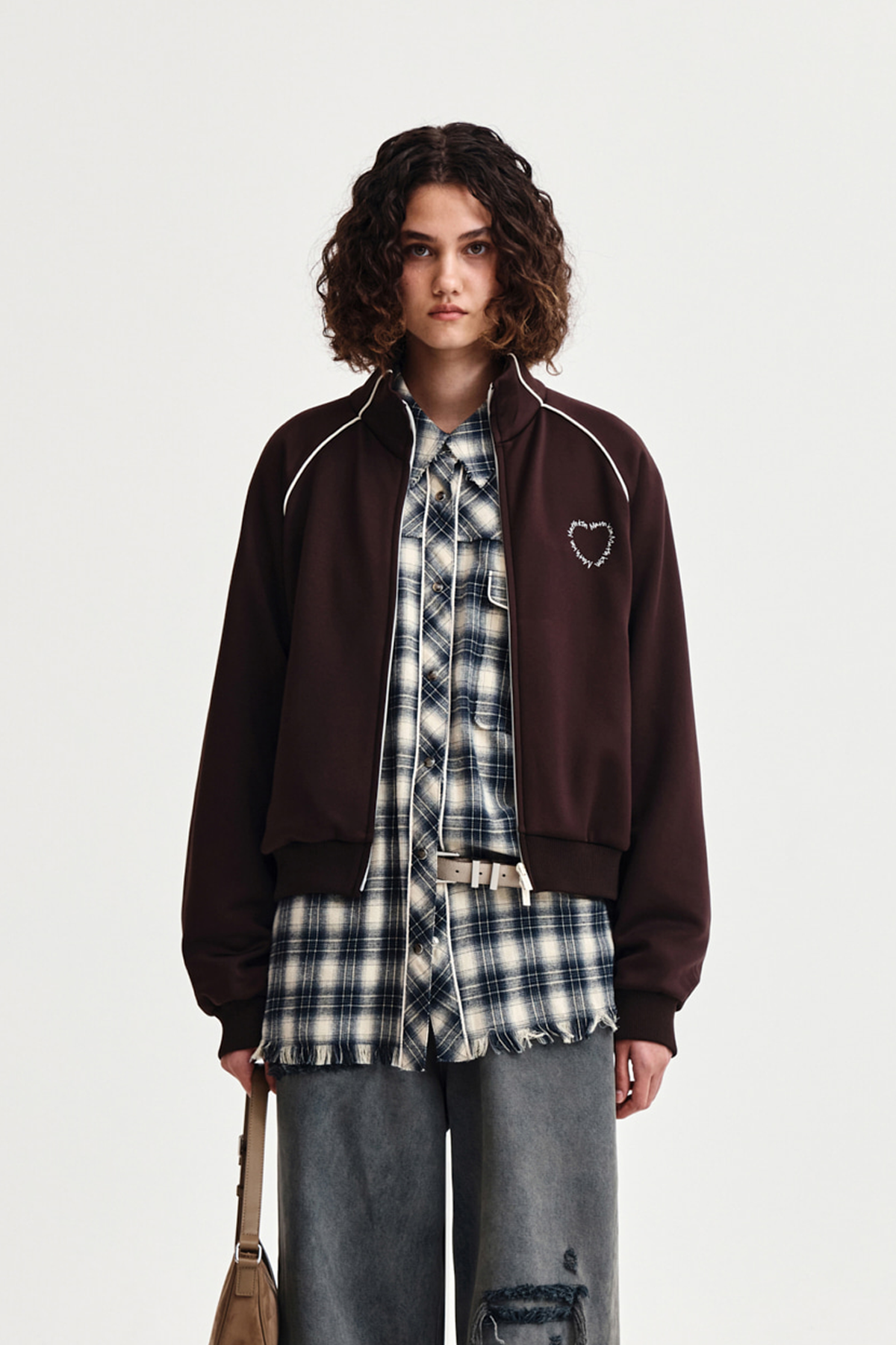 matinkim HEART LOGO TRACK JUMPER IN BROWN
