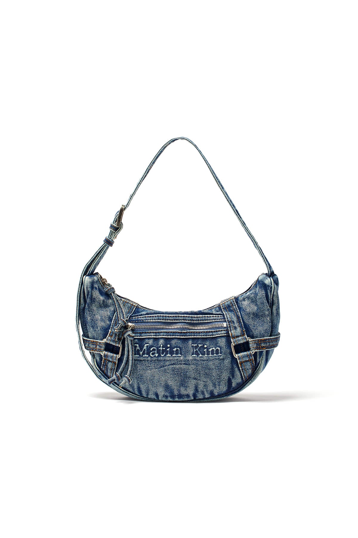 matinkim MATIN WASHED DENIM MINI HOBO BAG IN BLUE