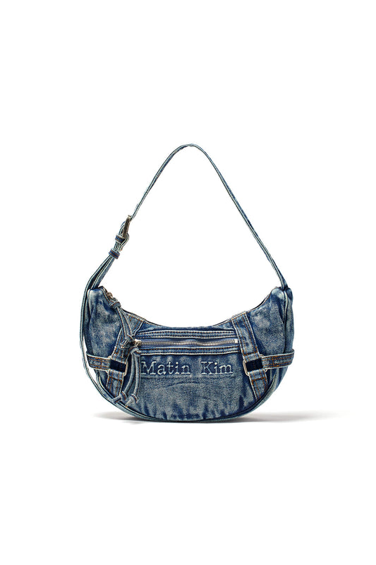 matinkim MATIN WASHED DENIM MINI HOBO BAG IN BLUE