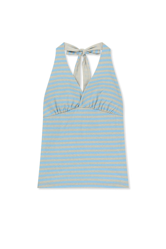 matinkim STRIPED HALTER NECK TOP IN LIGHT BLUE