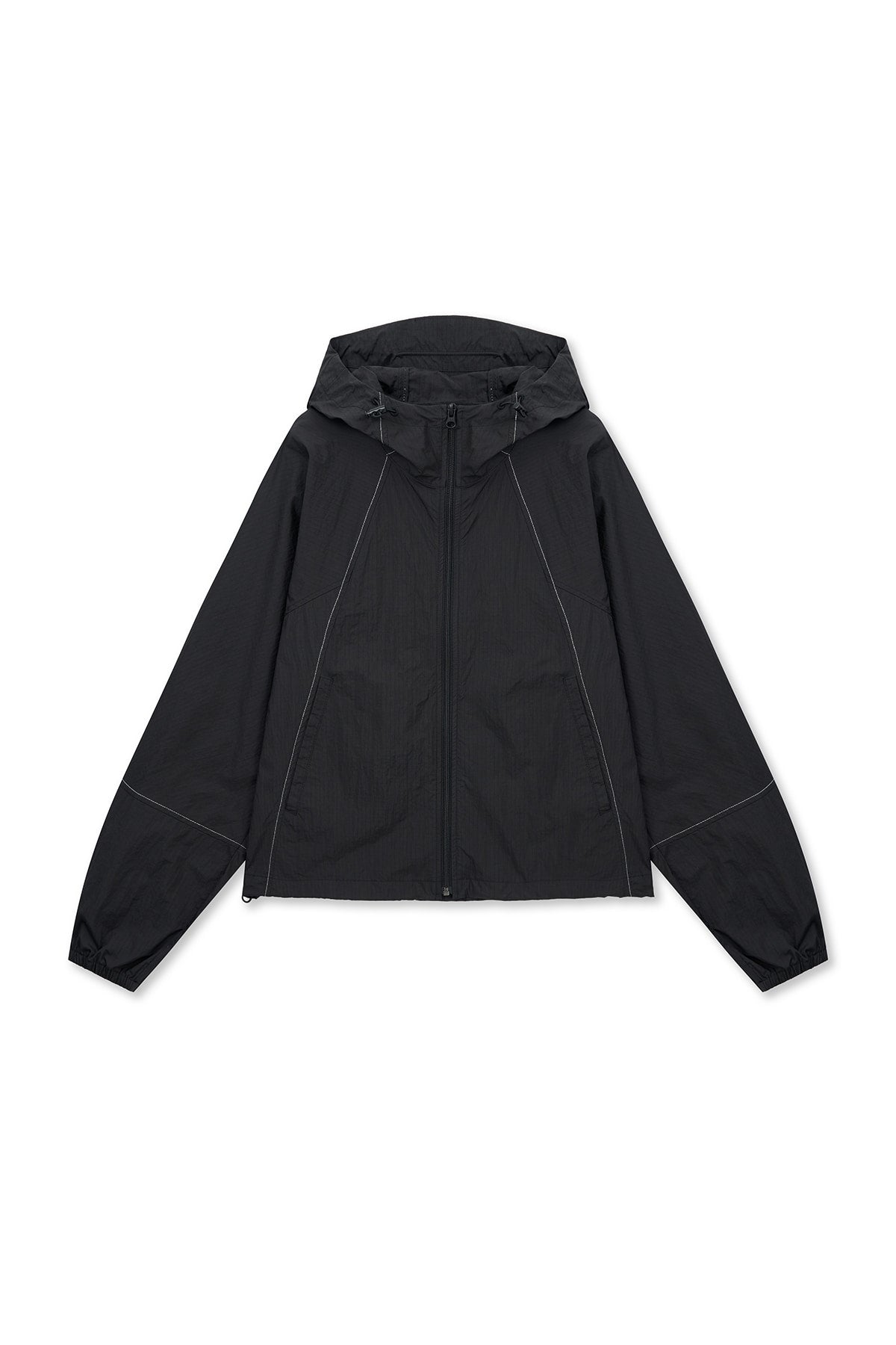 matinkim CROPPED BACK LOGO HOODY WIND BREAKER IN BLACK