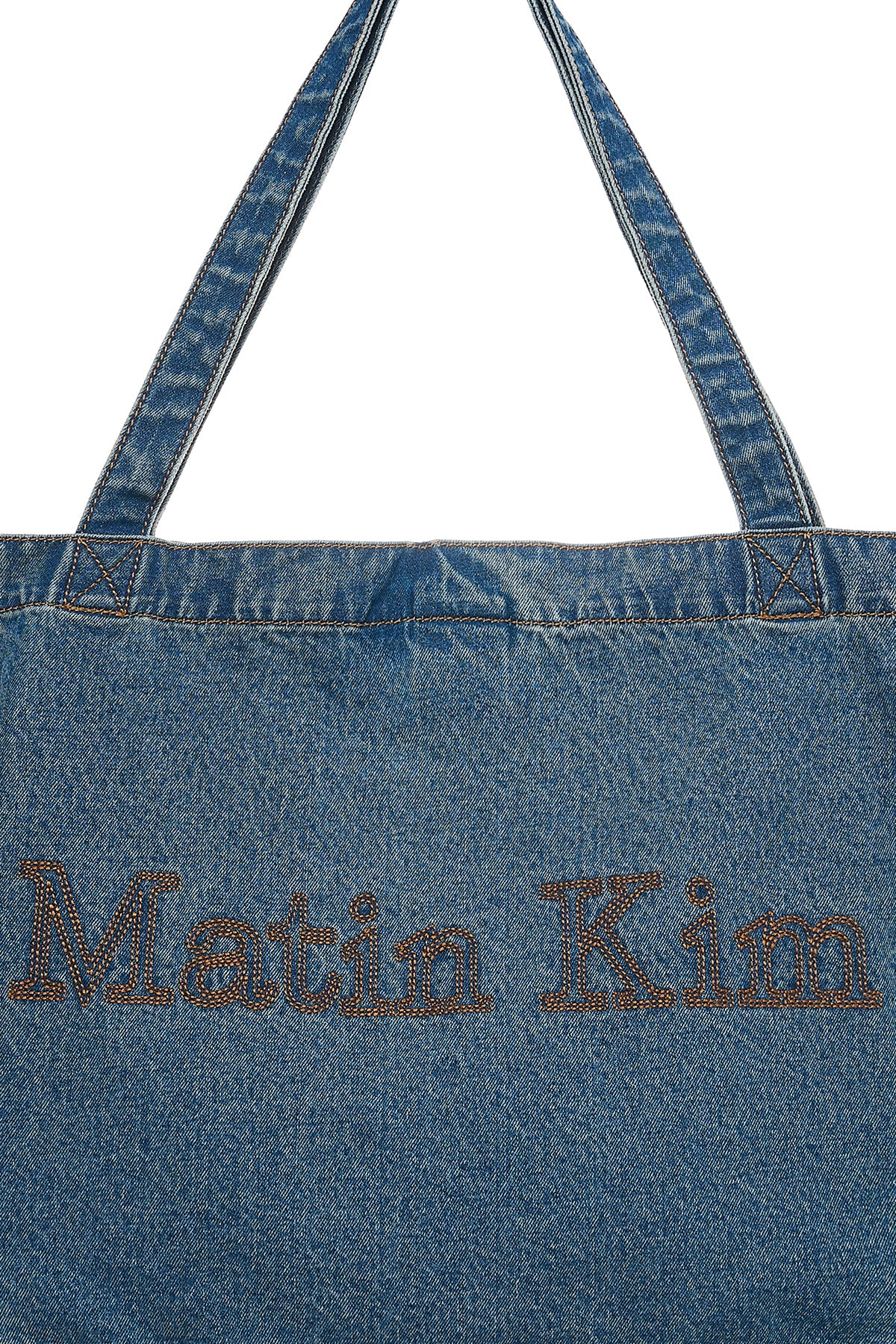matinkim MATIN STITCH DENIM SHOULDER BAG IN BLUE