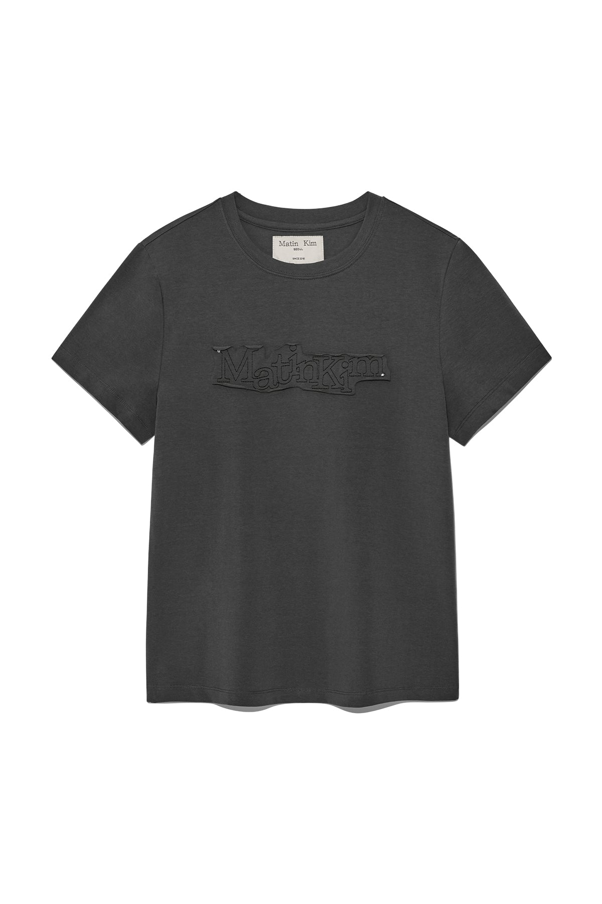 matinkim APPLIQUE LOGO PATCH TOP IN CHARCOAL