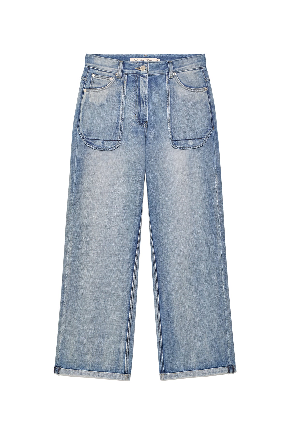 matinkim OUT POCKET WASHED DENIM PANTS IN LIGHT BLUE