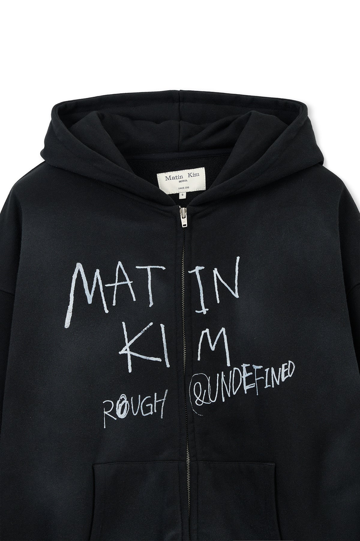 matinkim VINTAGE WASHED GRAFFITI HOODY ZIP UP IN BLACK
