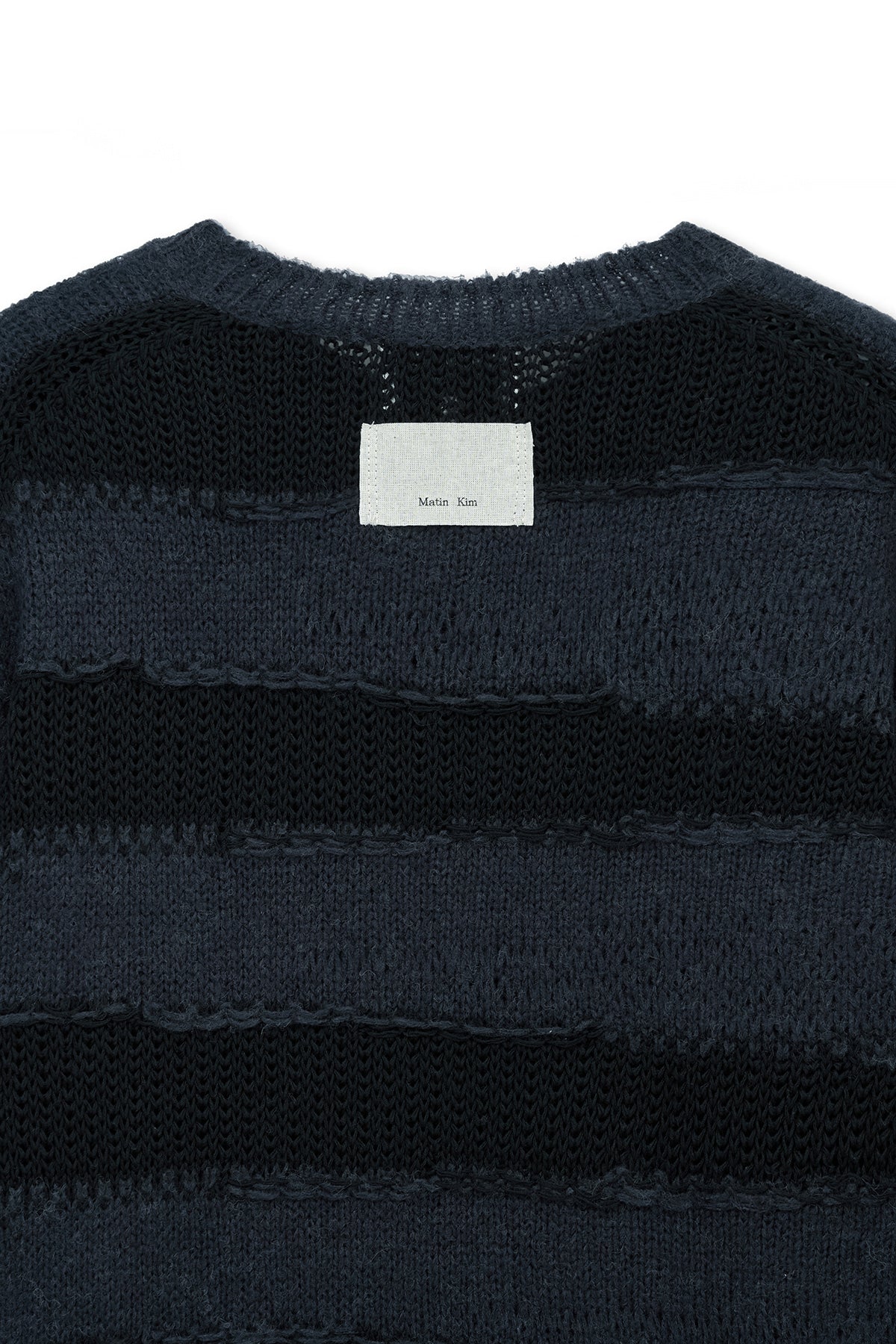 matinkim TEXTURE BLOCK STRIPE KNIT PULLOVER IN NAVY