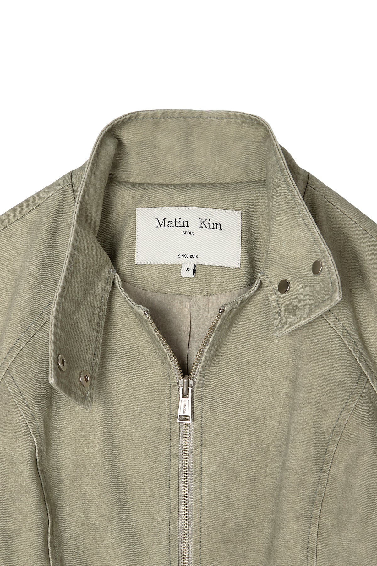 matinkim WASHED SLIM BIKER JUMPER IN LIGHT KHAKI