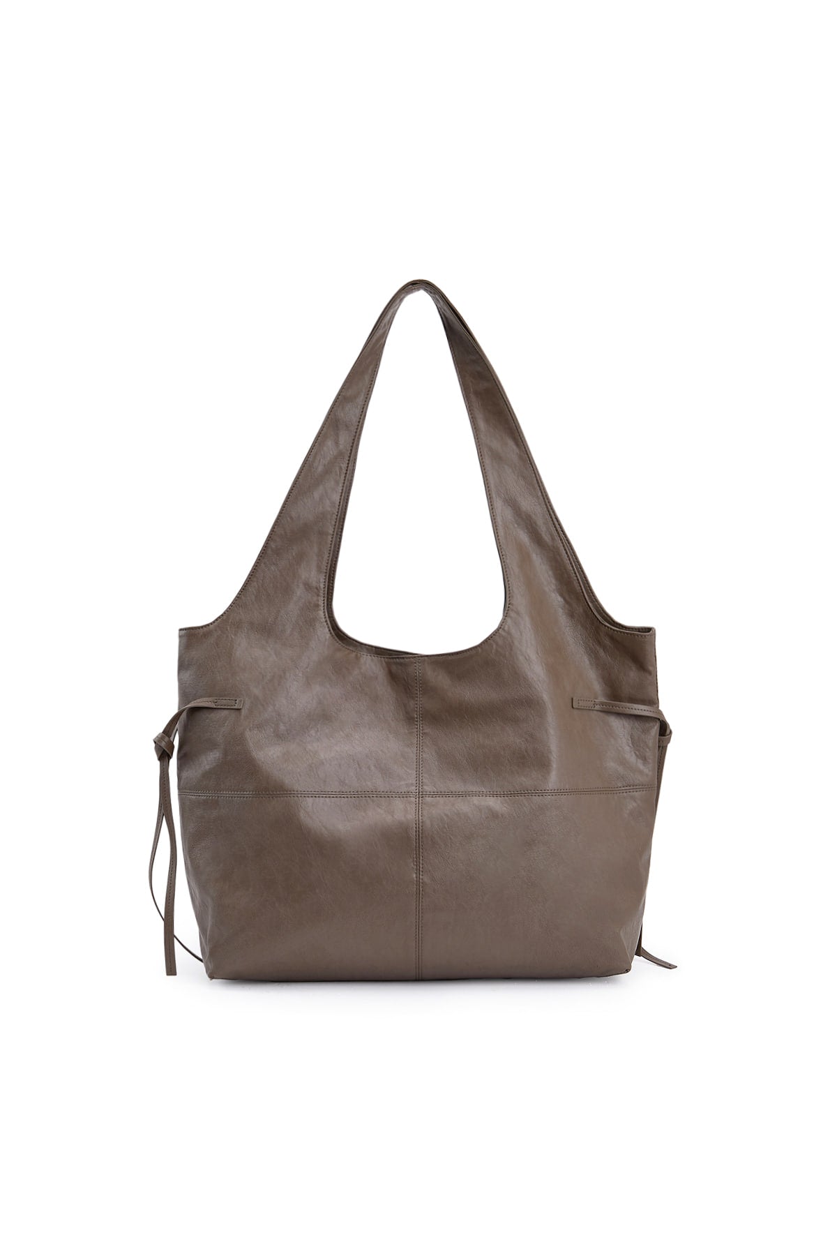 matinkim SIDE STRING LEATHER BIG SHOULDER BAG IN BROWN