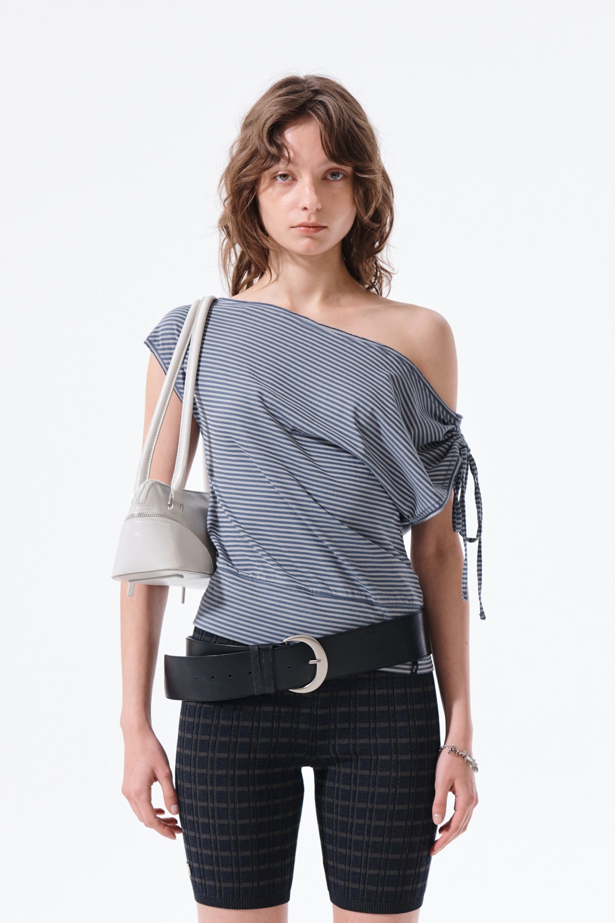 matinkim DRAPED ASYMMETRIC SLEEVELESS TOP IN SMOKE BLUE