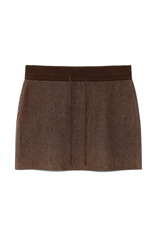 matinkim TWO TONE BANDING KNIT MINI SKIRT IN BROWN