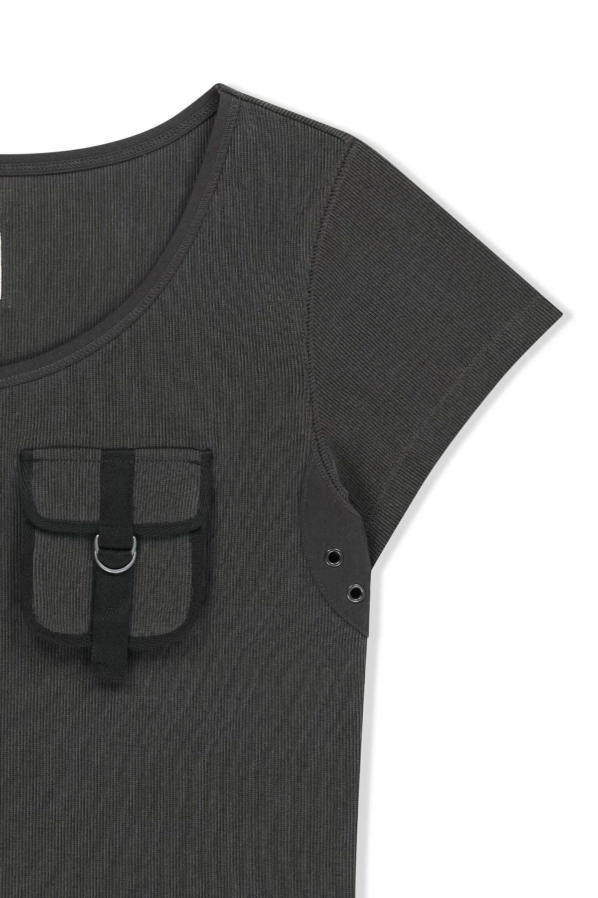 matinkim POCKET POINT SLIM FIT TOP IN CHARCOAL
