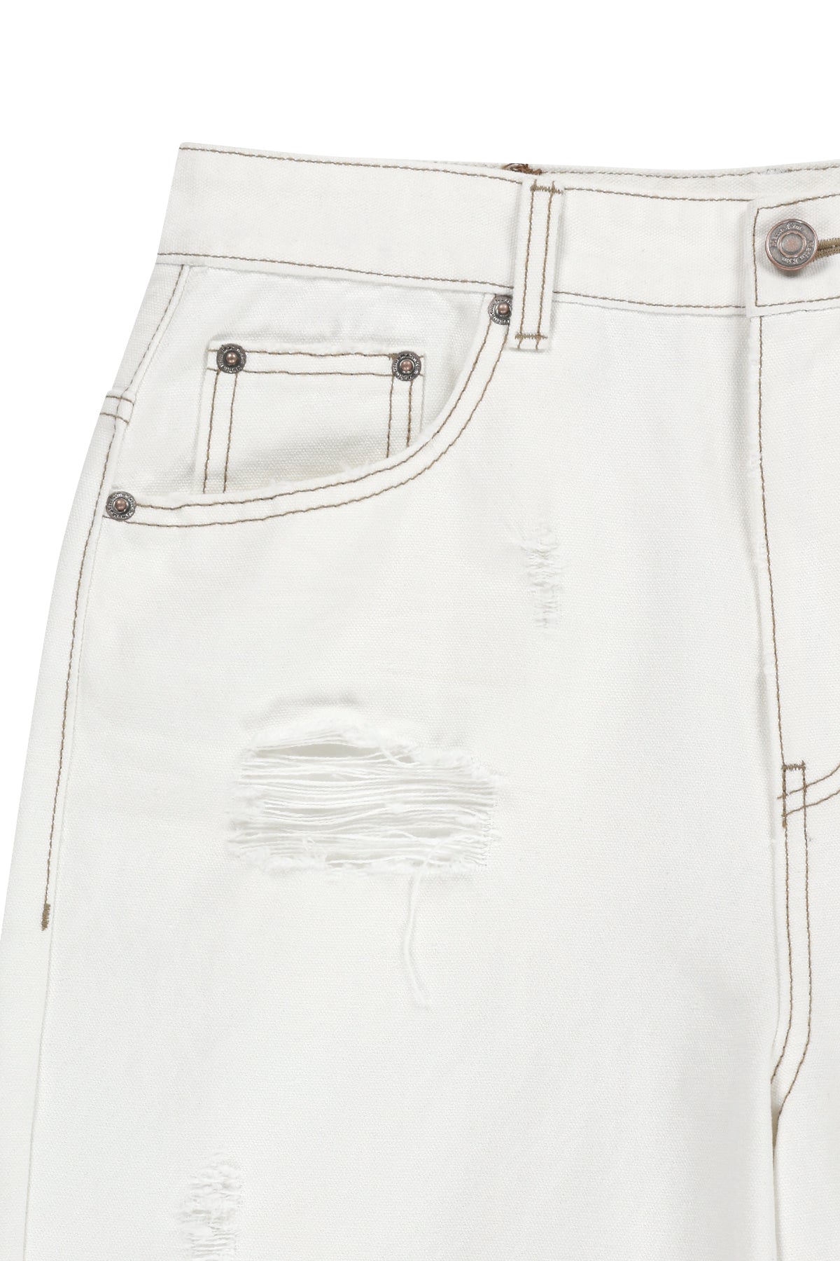matinkim DESTROYED COLOR DYEING DENIM PANTS IN WHITE