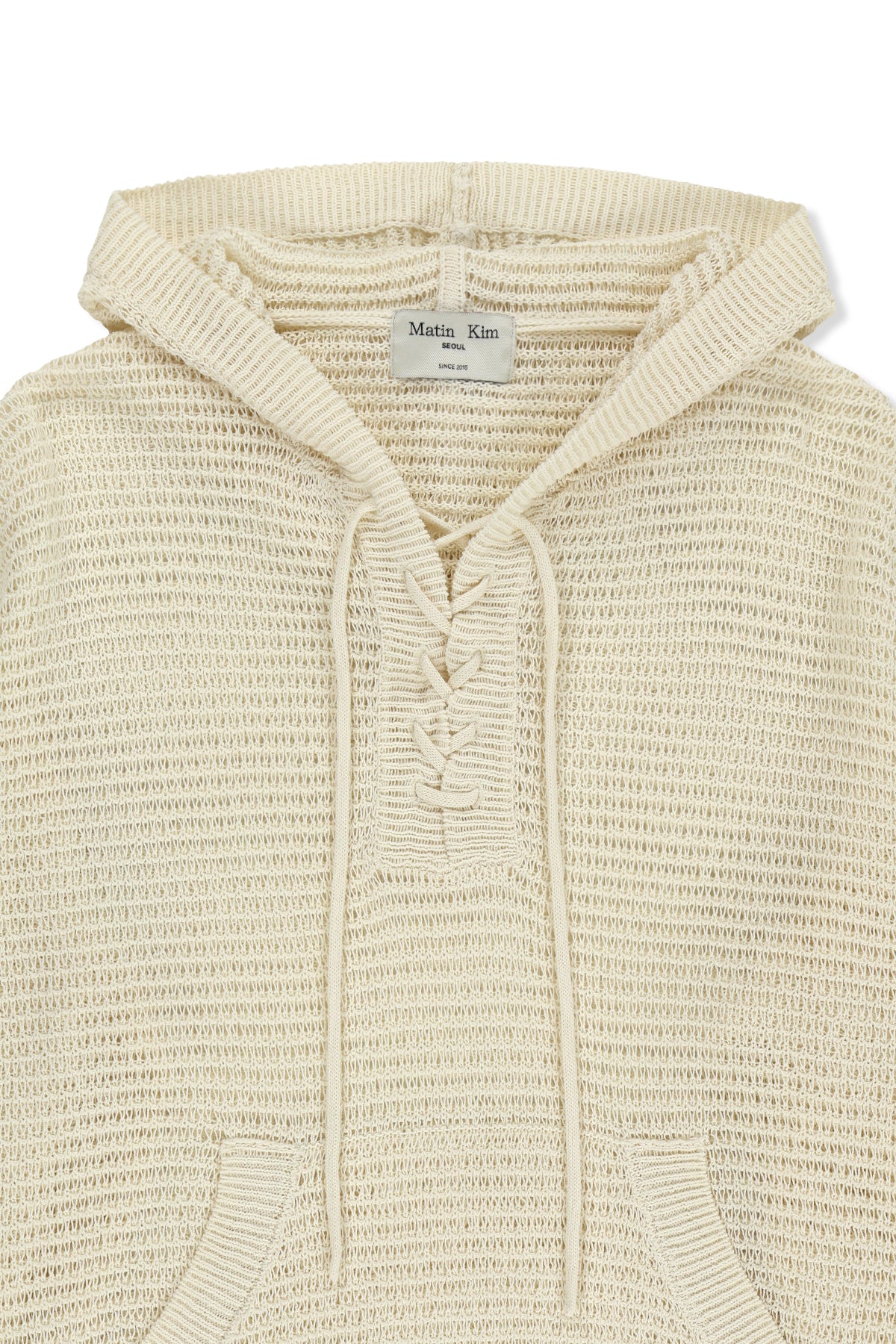 matinkim OVERSIZED MESH KNIT HOODIE IN CREAM