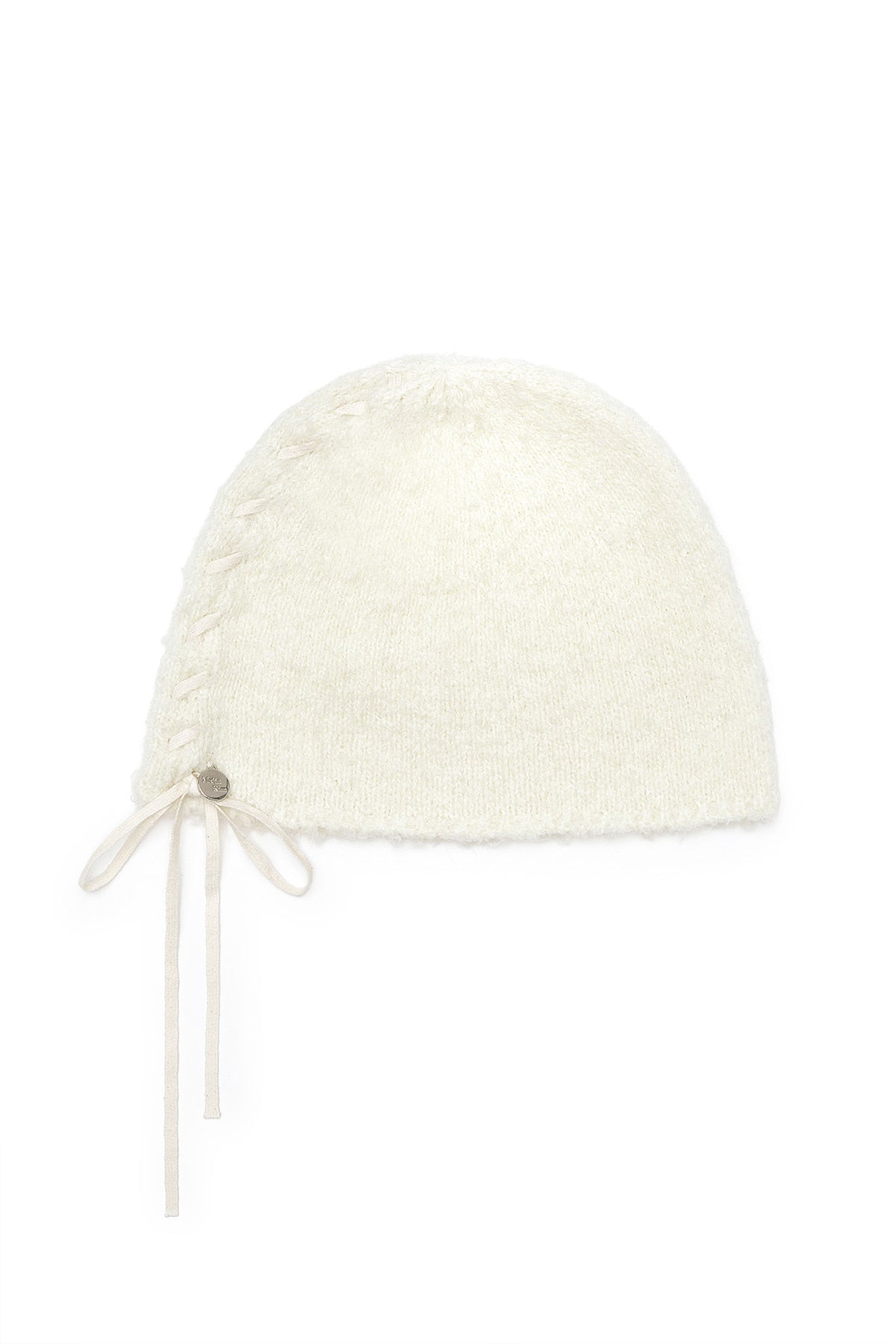 matinkim RIBBON TIE KNIT BEANIE IN IVORY