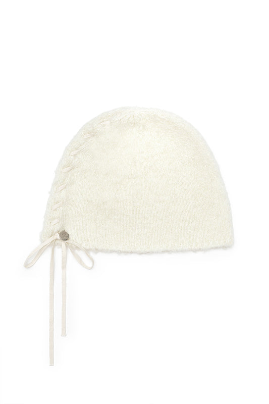 matinkim RIBBON TIE KNIT BEANIE IN IVORY