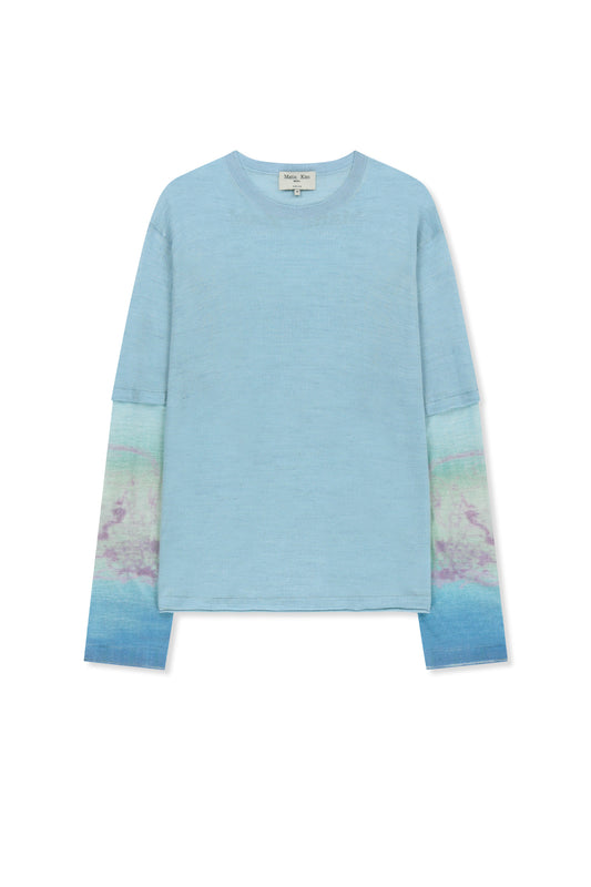 matinkim SLEEVE PRINT KNIT PULLOVER IN LIGHT BLUE
