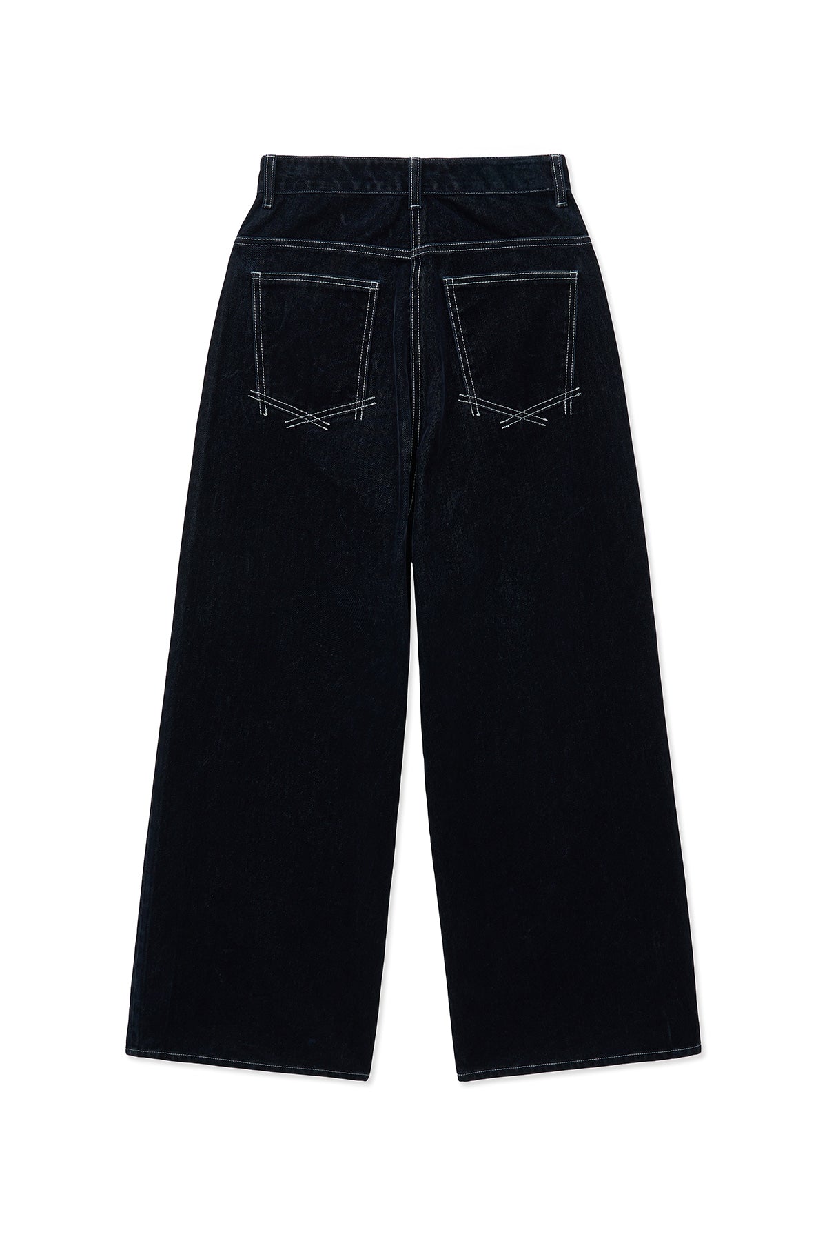 matinkim REVERSE VELVET WIDE DENIM PANTS IN NAVY