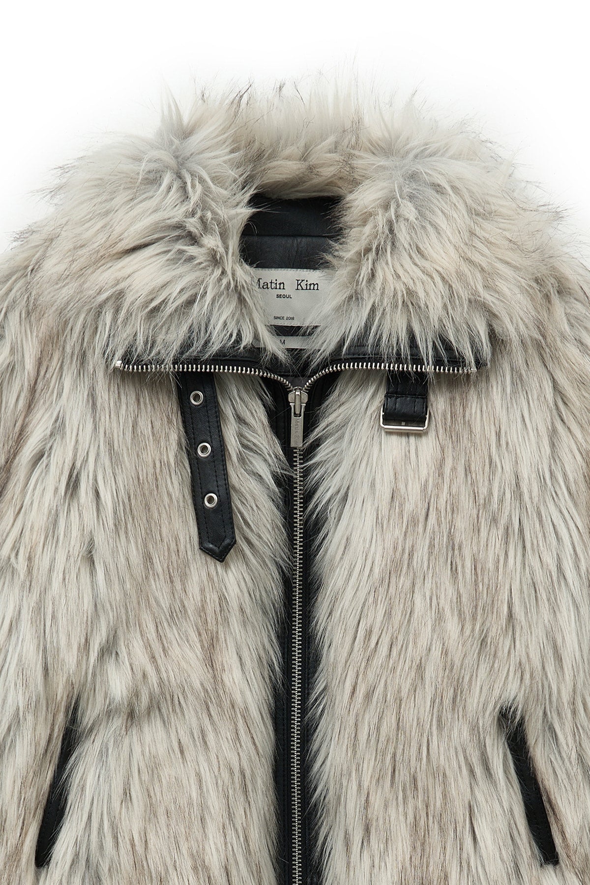 matinkim NECK BUCKLE CROP FUR JUMPER IN IVORY