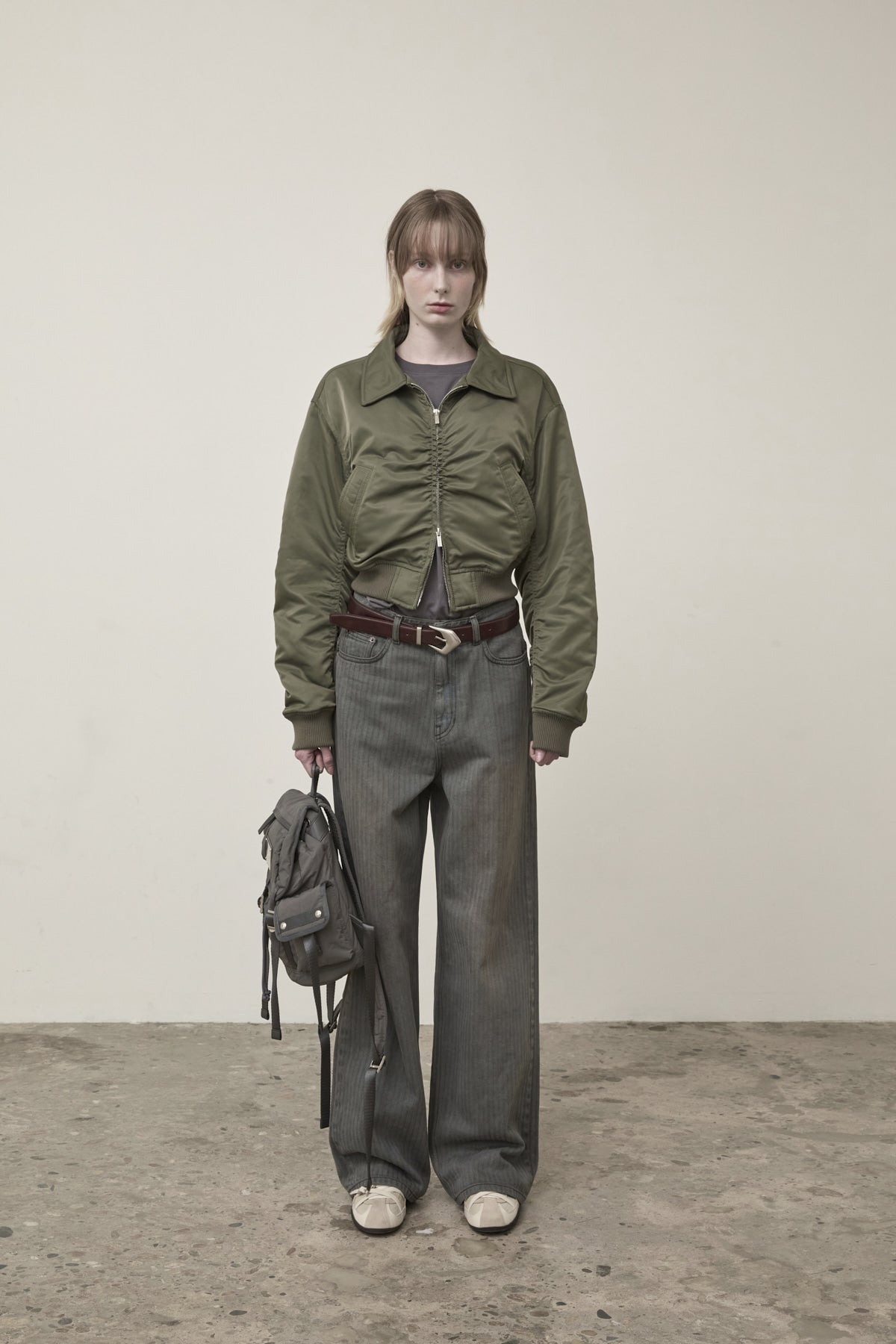matinkim HERRINGBONE WIDE DENIM PANTS IN SMOKE BLUE