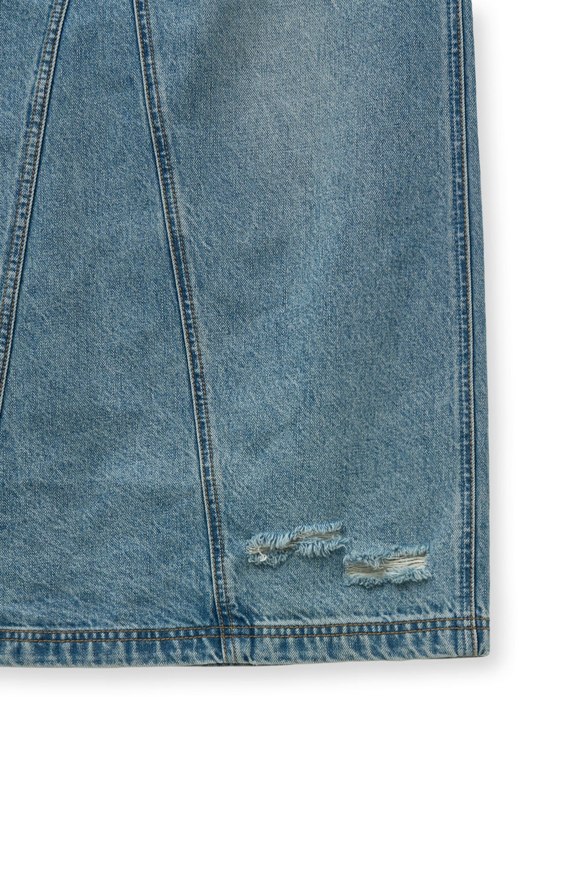 matinkim DAMAGE POINT LONG DENIM SKIRT IN BLUE