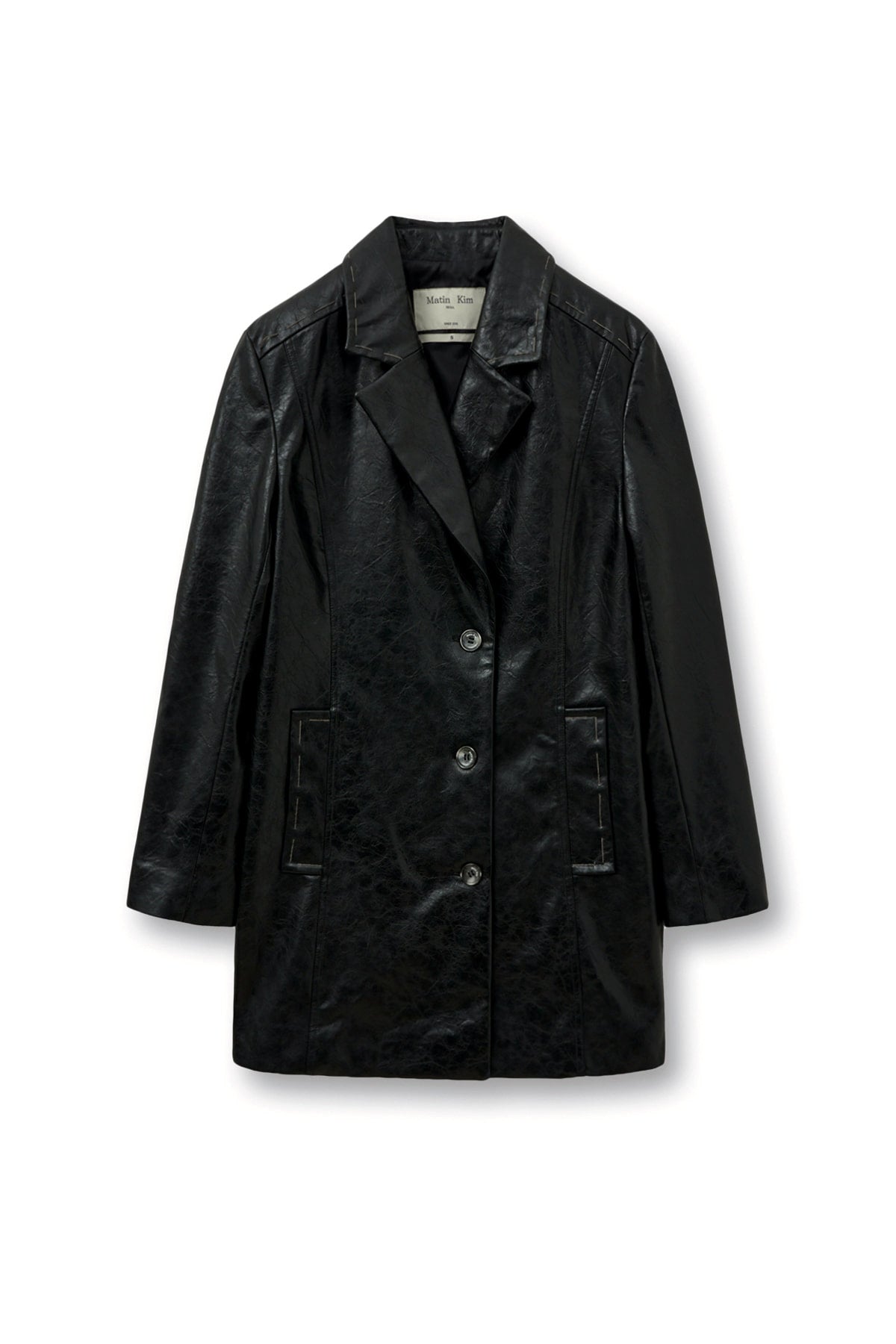 matinkim FAUX LEATHER HALF DOUBLE JACKET IN BLACK