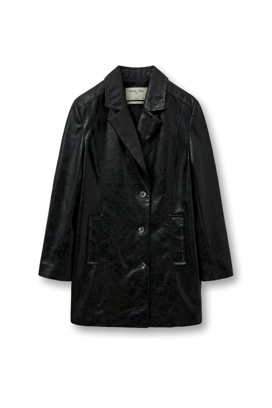 matinkim FAUX LEATHER HALF DOUBLE JACKET IN BLACK