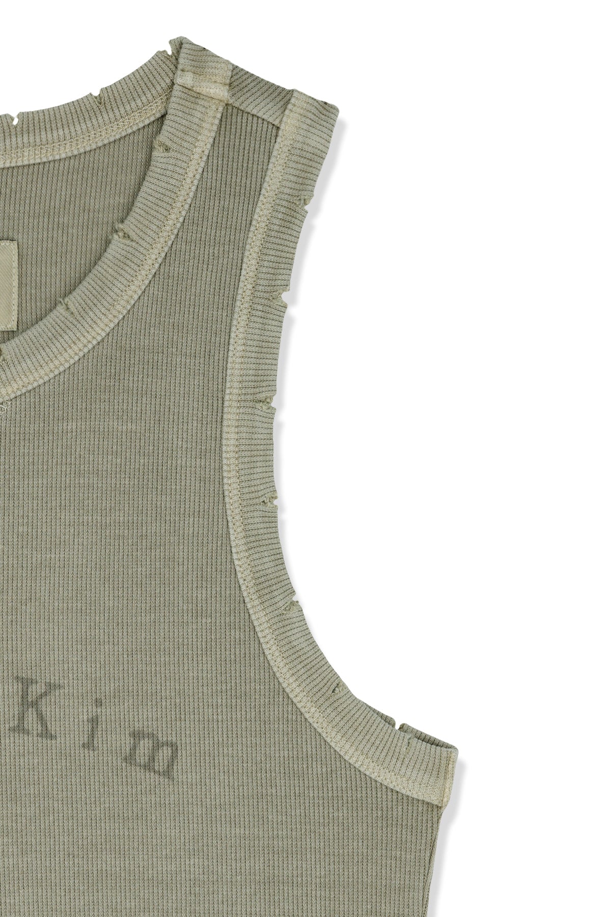 matinkim DISTRESSED SLEEVELESS LOGO TOP IN BEIGE