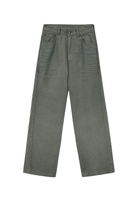 matinkim COLOR POINT WASHED DENIM PANTS IN KHAKI