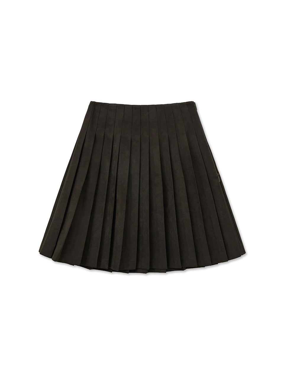 matinkim SIDE ZIPPER PLEATS MIDI SKIRT IN DARK BROWN