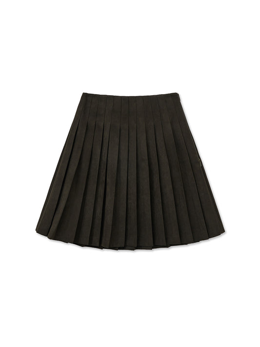 matinkim SIDE ZIPPER PLEATS MIDI SKIRT IN DARK BROWN