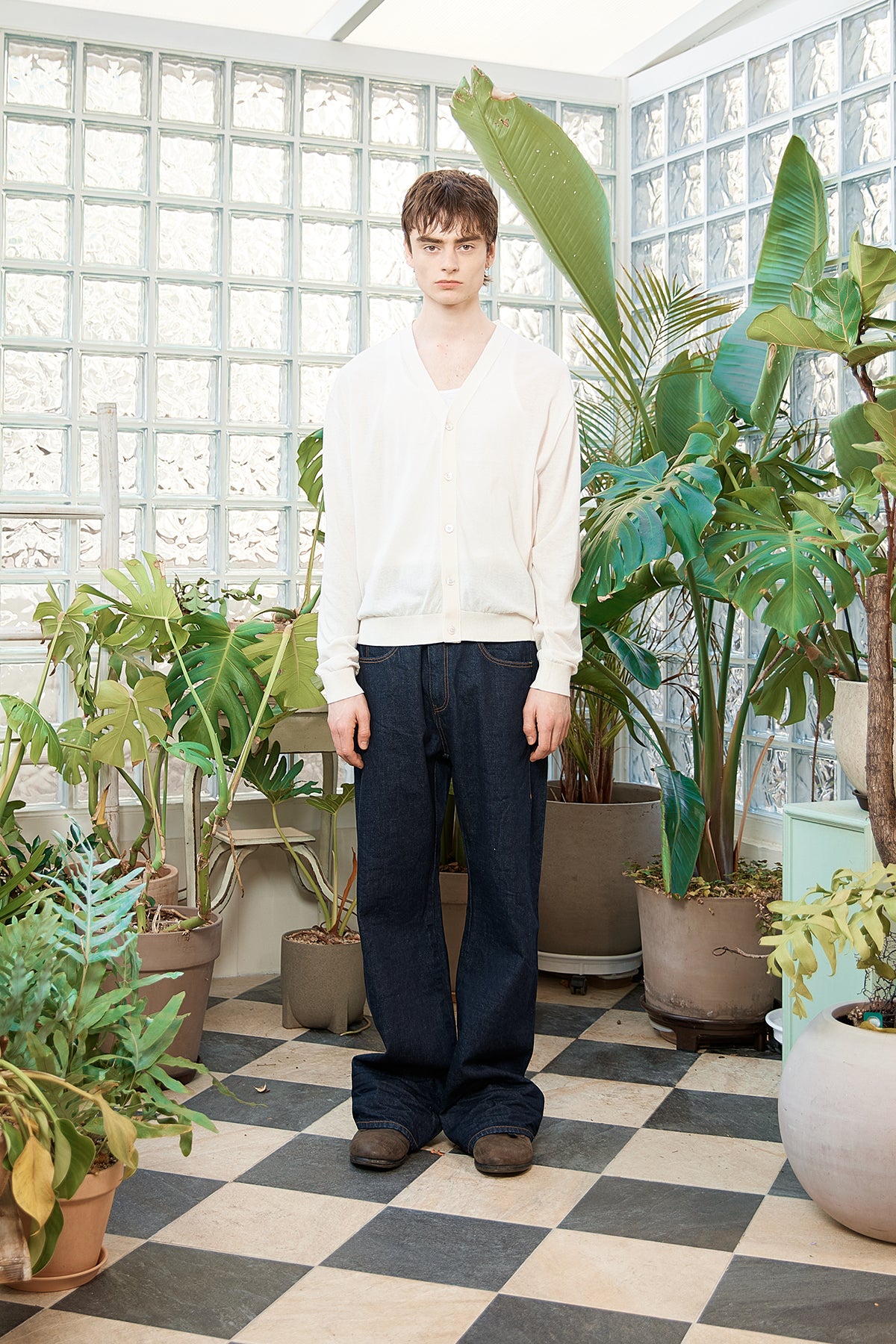 matinkim BACK LOGO SEE THROUGH CARDIGAN FOR MEN IN IVORY