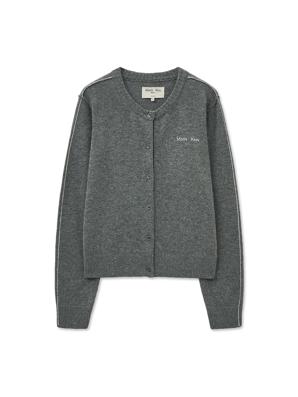 matinkim CASHMERE BLENDED ROUND KNIT CARDIGAN IN GREY