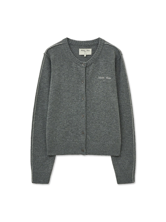 matinkim CASHMERE BLENDED ROUND KNIT CARDIGAN IN GREY