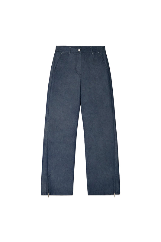 matinkim BACK TUCK DETAIL DENIM LIKE PANTS IN NAVY